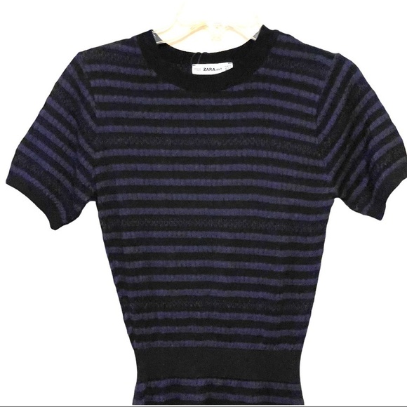 NWT Zara Knit Stretch Blue Black Knit Stripe Dress Size Small - Picture 2 of 12